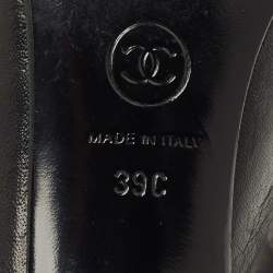 Pre Owned Chanel Black Leather Cap Toe CC Pearl Embellished Heels Pumps Size 39