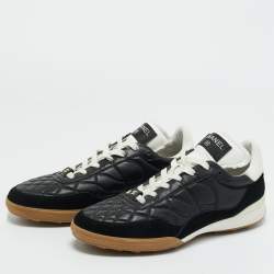 Pre Owned Chanel White/Black Perforated Leather And Suede CC Low Top Sneakers Size 39