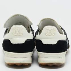 Pre Owned Chanel White/Black Perforated Leather And Suede CC Low Top Sneakers Size 39