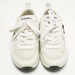 Pre Owned حذاء رياضي شانيل سى سى قماش وزبدة أبيض وكريم منخفظ من أعلى مقاس 38