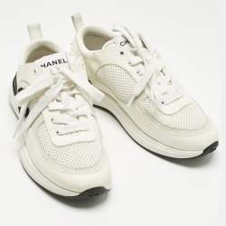 Pre Owned حذاء رياضي شانيل سى سى قماش وزبدة أبيض وكريم منخفظ من أعلى مقاس 38