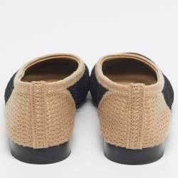 Pre Owned Chanel Beige/Black Knit Fabric and  Mesh CC Ballet Flats Size 38