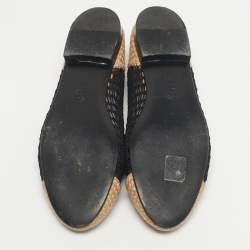 Pre Owned Chanel Beige/Black Knit Fabric and  Mesh CC Ballet Flats Size 38