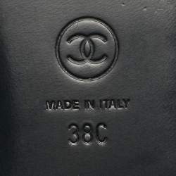 Pre Owned Chanel Beige/Black Knit Fabric and  Mesh CC Ballet Flats Size 38