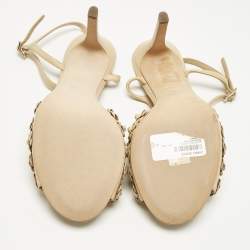 Pre Owned Chanel Beige Leather Camelia Ankle Strap Sandals Size 41