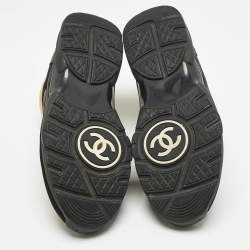 Pre Owned Chanel Black/Gold Tweed and Leather CC Sneakers Size 40.5