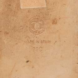 Pre Owned Chanel Silver Leather CC Espadrille Slides Sandals Size 39