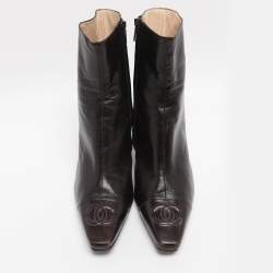 Pre Owned Chanel Brown Leather Vintage CC Mid Calf Boots Size 39