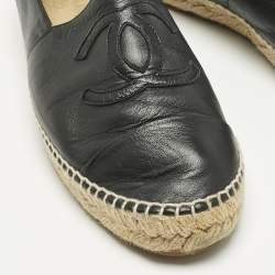 Pre Owned Chanel Black Leather CC Cap Toe Espadrille Flats Size 42