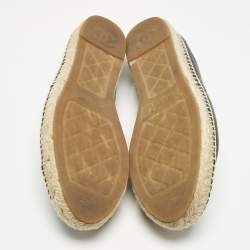 Pre Owned Chanel Black Leather CC Cap Toe Espadrille Flats Size 42