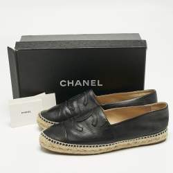 Pre Owned Chanel Black Leather CC Cap Toe Espadrille Flats Size 42