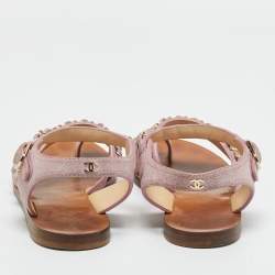 Pre Owned Chanel Purple Suede CC Chain Link Ankle Strap Flat Sandals Size 36