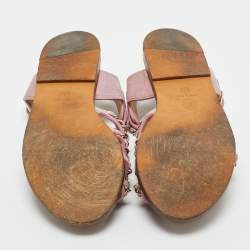 Pre Owned Chanel Purple Suede CC Chain Link Ankle Strap Flat Sandals Size 36