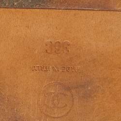 Pre Owned Chanel Purple Suede CC Chain Link Ankle Strap Flat Sandals Size 36