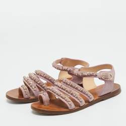 Pre Owned Chanel Purple Suede CC Chain Link Ankle Strap Flat Sandals Size 36