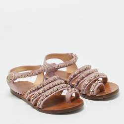 Pre Owned Chanel Purple Suede CC Chain Link Ankle Strap Flat Sandals Size 36
