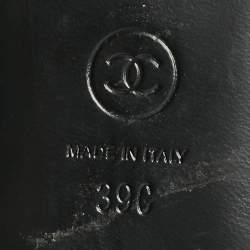 Pre Owned Chanel Blue Quilted Velvet CC Smoking Slippers Size 39