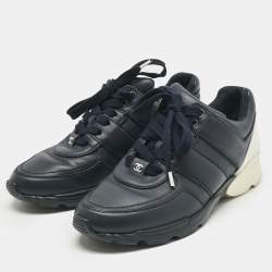 Pre Owned Chanel Black Leather CC Low Top Sneakers Size 37