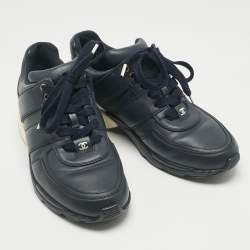 Pre Owned Chanel Black Leather CC Low Top Sneakers Size 37