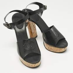 Pre Owned Chanel Black Jelly Cork Platform Ankle Strap Sandals Size 42