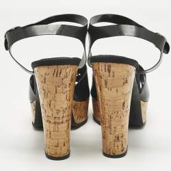 Pre Owned Chanel Black Jelly Cork Platform Ankle Strap Sandals Size 42