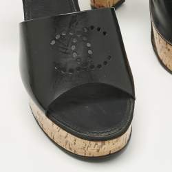 Pre Owned Chanel Black Jelly Cork Platform Ankle Strap Sandals Size 42