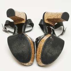 Pre Owned Chanel Black Jelly Cork Platform Ankle Strap Sandals Size 42