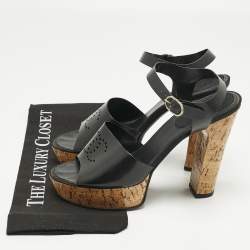 Pre Owned Chanel Black Jelly Cork Platform Ankle Strap Sandals Size 42