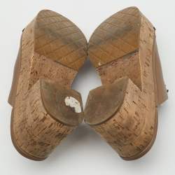 Pre Owned Chanel Brown/Black Leather CC Cap Toe Cork Platform Mules Size 37