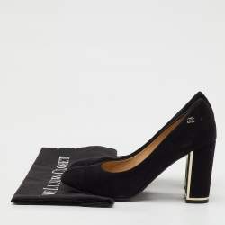 Pre Owned Chanel Black Suede CC Cap Toe Pumps Size 37.5