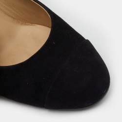 Pre Owned Chanel Black Suede CC Cap Toe Pumps Size 37.5