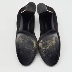 Pre Owned Chanel Black Suede CC Cap Toe Pumps Size 37.5