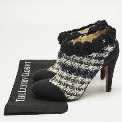 Pre Owned Chanel Multicolor Knit Fabric Flower Embellished Ankle Length Boots Size 40