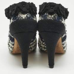 Pre Owned Chanel Multicolor Knit Fabric Flower Embellished Ankle Length Boots Size 40