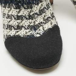 Pre Owned Chanel Multicolor Knit Fabric Flower Embellished Ankle Length Boots Size 40