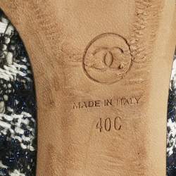 Pre Owned Chanel Multicolor Knit Fabric Flower Embellished Ankle Length Boots Size 40