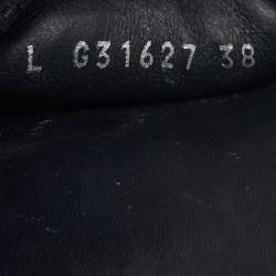 Pre Owned Chanel Navy Blue Tweed Tropiconic Chain Detail Flat Slides Size 38