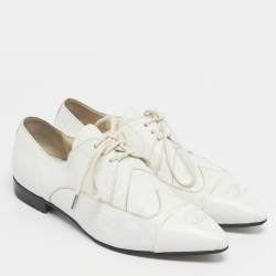 Pre Owned Chanel White Leather Oxfords Lace Up Size 36
