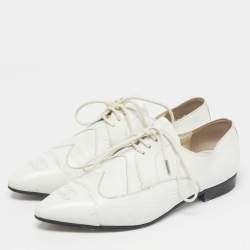 Pre Owned Chanel White Leather Oxfords Lace Up Size 36