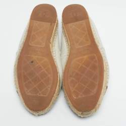 Pre Owned Chanel Off Cream/Black Canvas CC Cap Toe Espadrille Flats Size 39