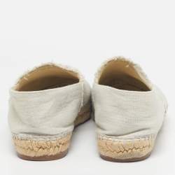 Pre Owned Chanel Off Cream/Black Canvas CC Cap Toe Espadrille Flats Size 39