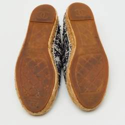 Pre Owned Chanel Multicolor Leather and Tweed CC Cap Toe Espadrille Flats Size 39