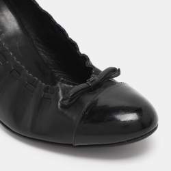 Pre Owned Chanel Black Leather Bow Pumps Size 38.5
