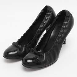 Pre Owned Chanel Black Leather Bow Pumps Size 38.5