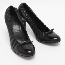 Pre Owned Chanel Black Leather Bow Pumps Size 38.5