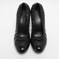 Pre Owned Chanel Black Leather Bow Pumps Size 38.5