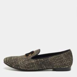 Pre Owned Chanel Black/Gold Glitter CC Smoking Slippers Size 35