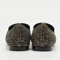 Pre Owned Chanel Black/Gold Lurex Fabric CC Smoking Slippers Size 35