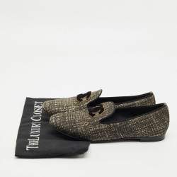 Pre Owned Chanel Black/Gold Lurex Fabric CC Smoking Slippers Size 35