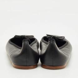 Pre Owned Chanel Black Leather CC Cap Toe Ballet Flats Size 41
